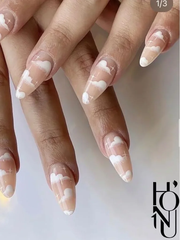 cloud nail art design with soft gel manicure and minimal aesthetic at honu nails