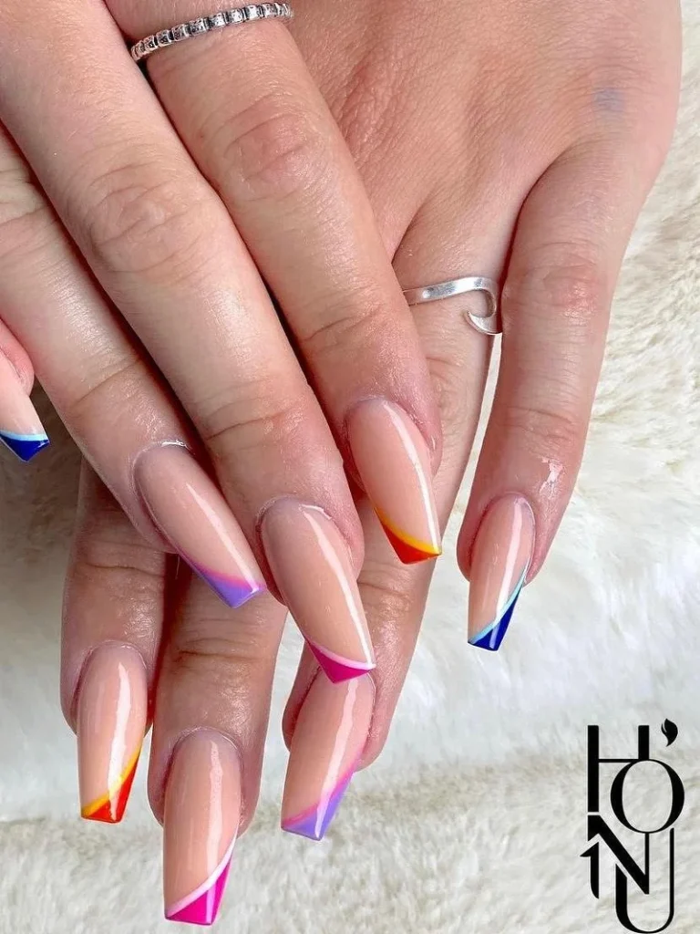 color french tip nails gel manicure design with modern colourful tips at honu nails
