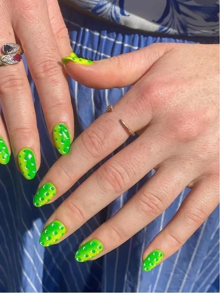 green nail art gel manicure creative design at honu nails