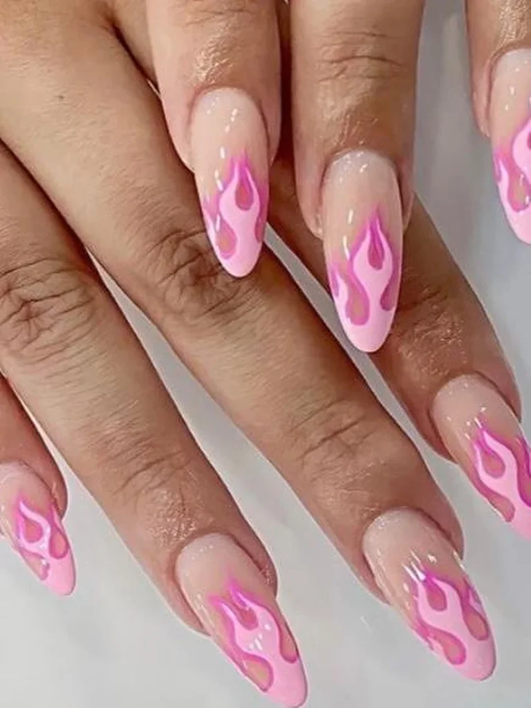 pink flame nail art gel manicure design at honu nails